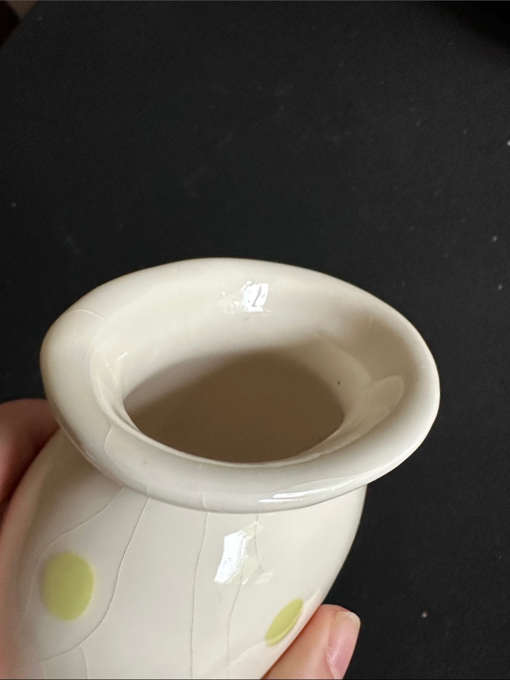Pottery Barn Cream Ceramic Vase with Lime Dot Detail. Vintage - Picture 6 of 6